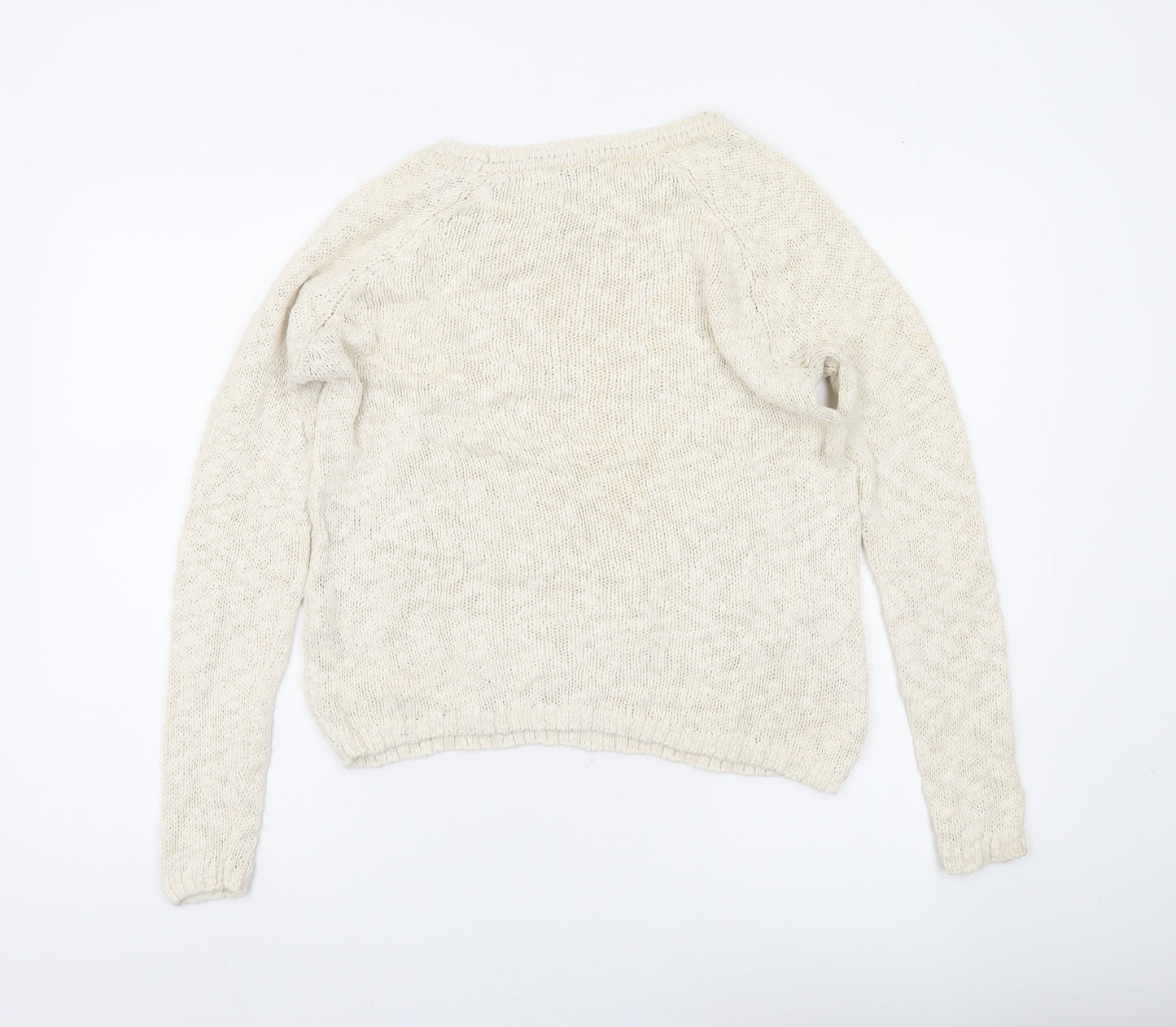 Superdry Women's Ivory Cotton Knit Jumper Size S Crew Neck