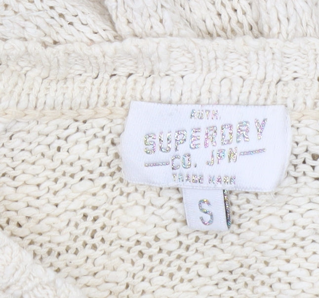 Superdry Women's Ivory Cotton Knit Jumper Size S Crew Neck