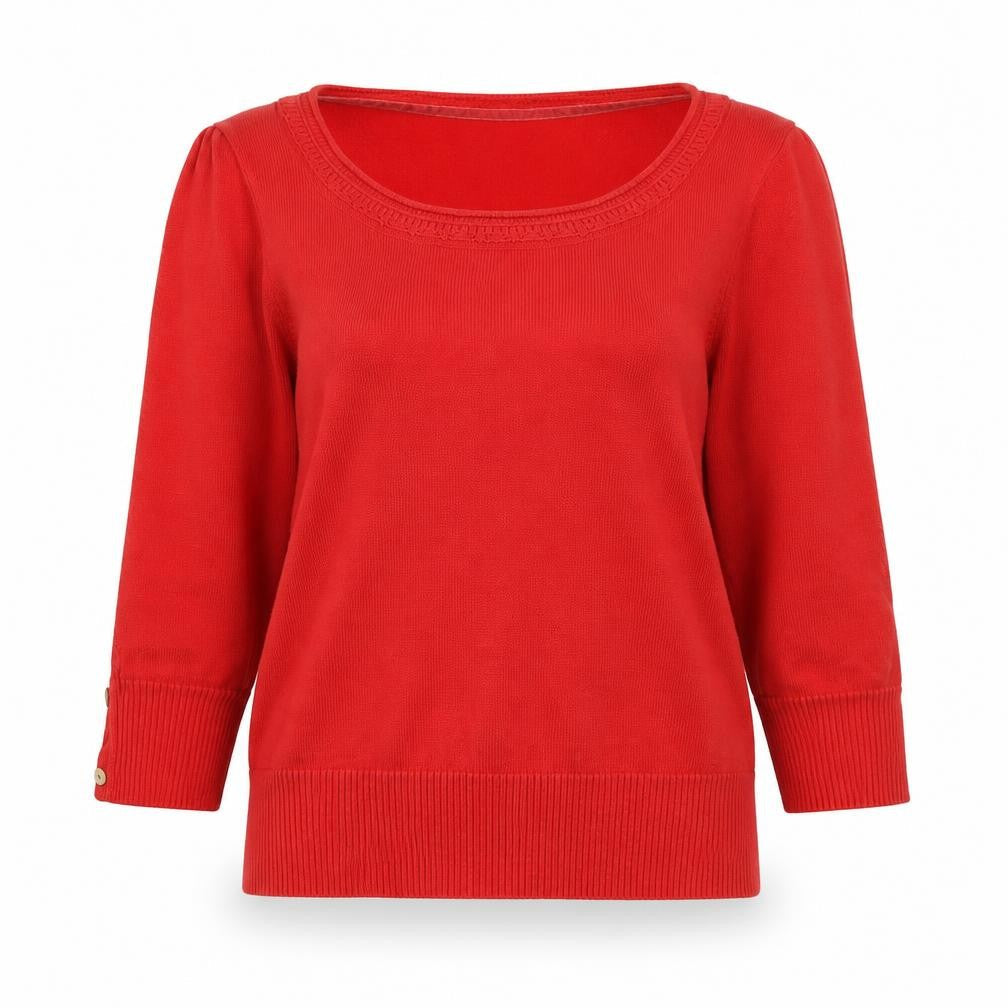 Rocha John Rocha Women’s Red Cotton 3/4 Sleeve Scoop Neck Jumper Size 12