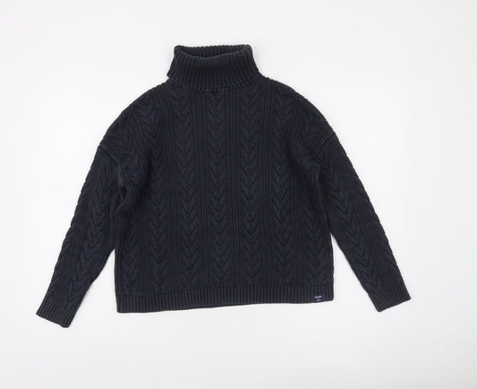Superdry Women's Blue Roll Neck Cable-Knit Cotton Jumper Size 10