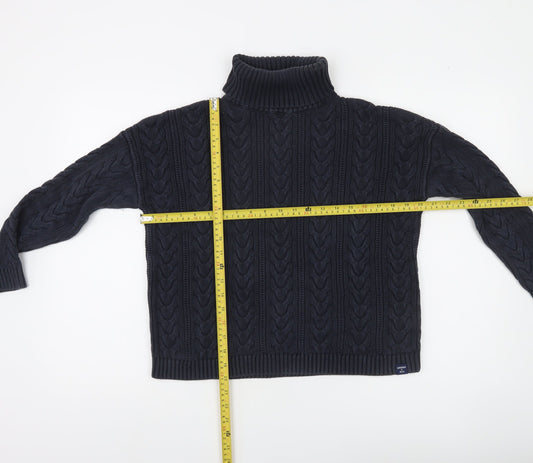 Superdry Women's Blue Roll Neck Cable-Knit Cotton Jumper Size 10