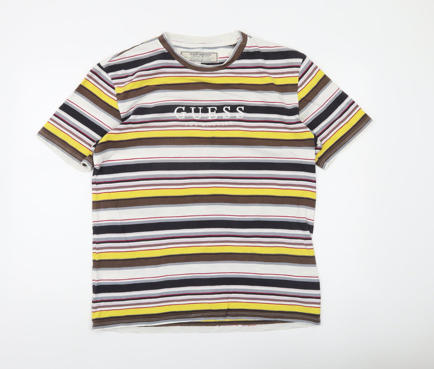 Guess Originals Men's Multicoloured Striped Crew Neck T-Shirt Small