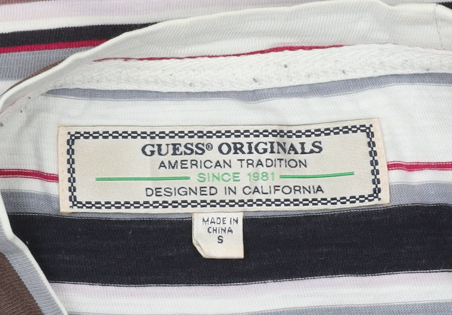 Guess Originals Men's Multicoloured Striped Crew Neck T-Shirt Small