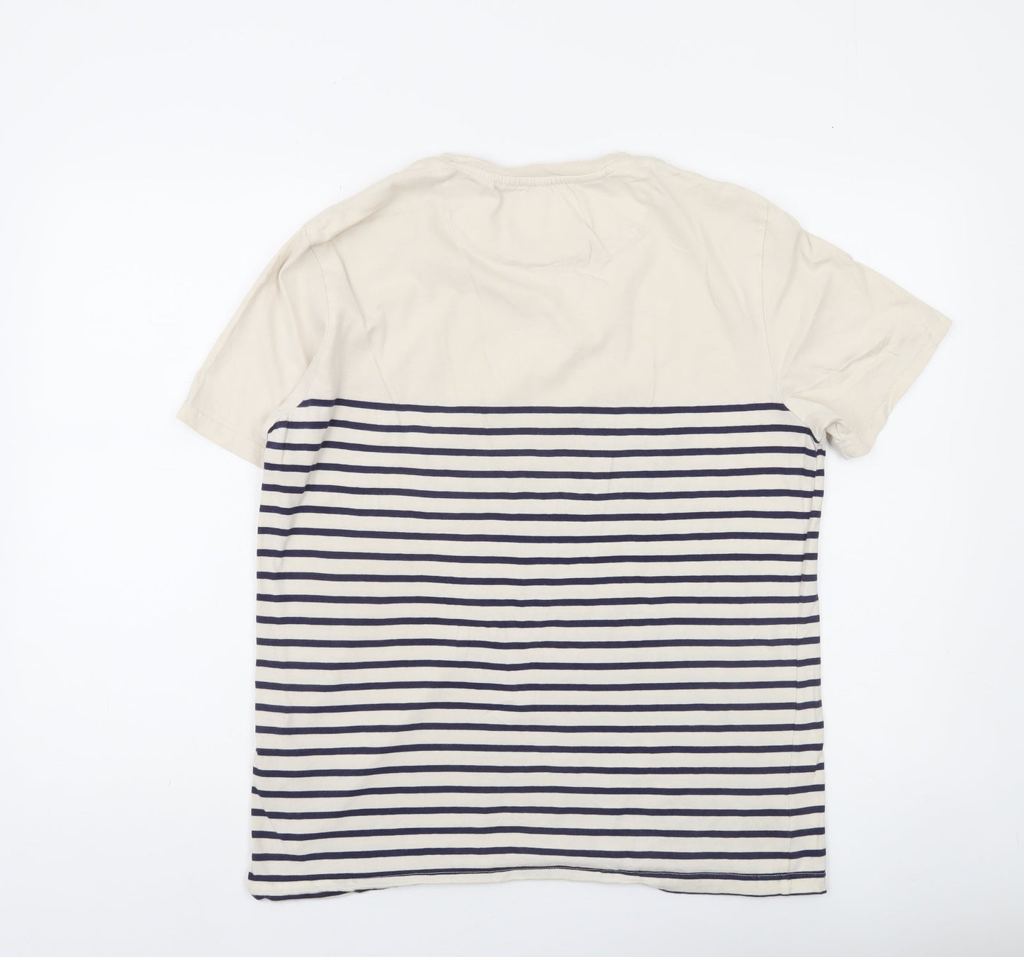 Lyle & Scott Men's Beige Navy Striped Cotton Crew Neck T-Shirt Size M