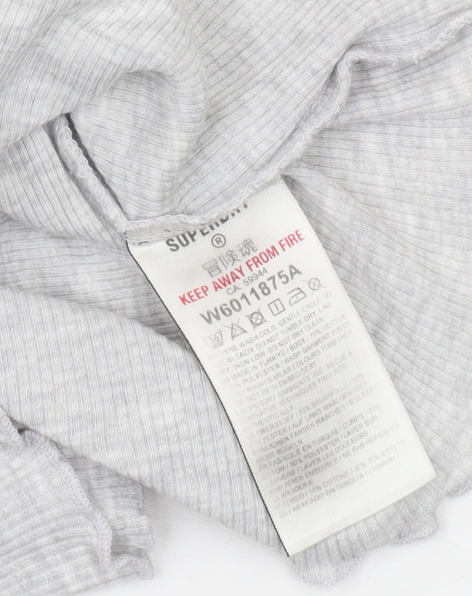 Superdry Women's Grey Lace Trim Square Neck Slim Fit T-Shirt Size 6