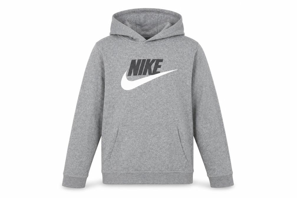 Front view of Nike boys’ grey pullover hoodie xl 158-170cm cotton blend logo sweatshirt