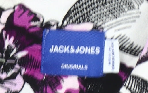 Jack & Jones Men's Multicoloured Skull Floral Short Sleeve Button-Up Shirt L