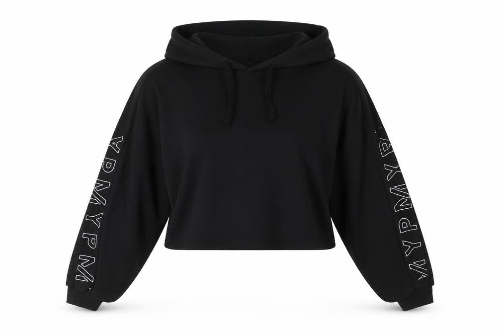 MyProtein Womens Black Cropped Pullover Hoodie Size L Relaxed Fit