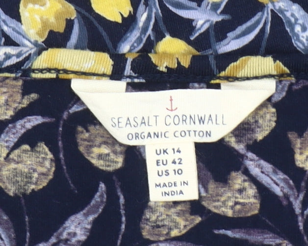 Seasalt Cornwall Womens Multicoloured Floral Tunic Top UK 14 3/4 Sleeve Organic Cotton