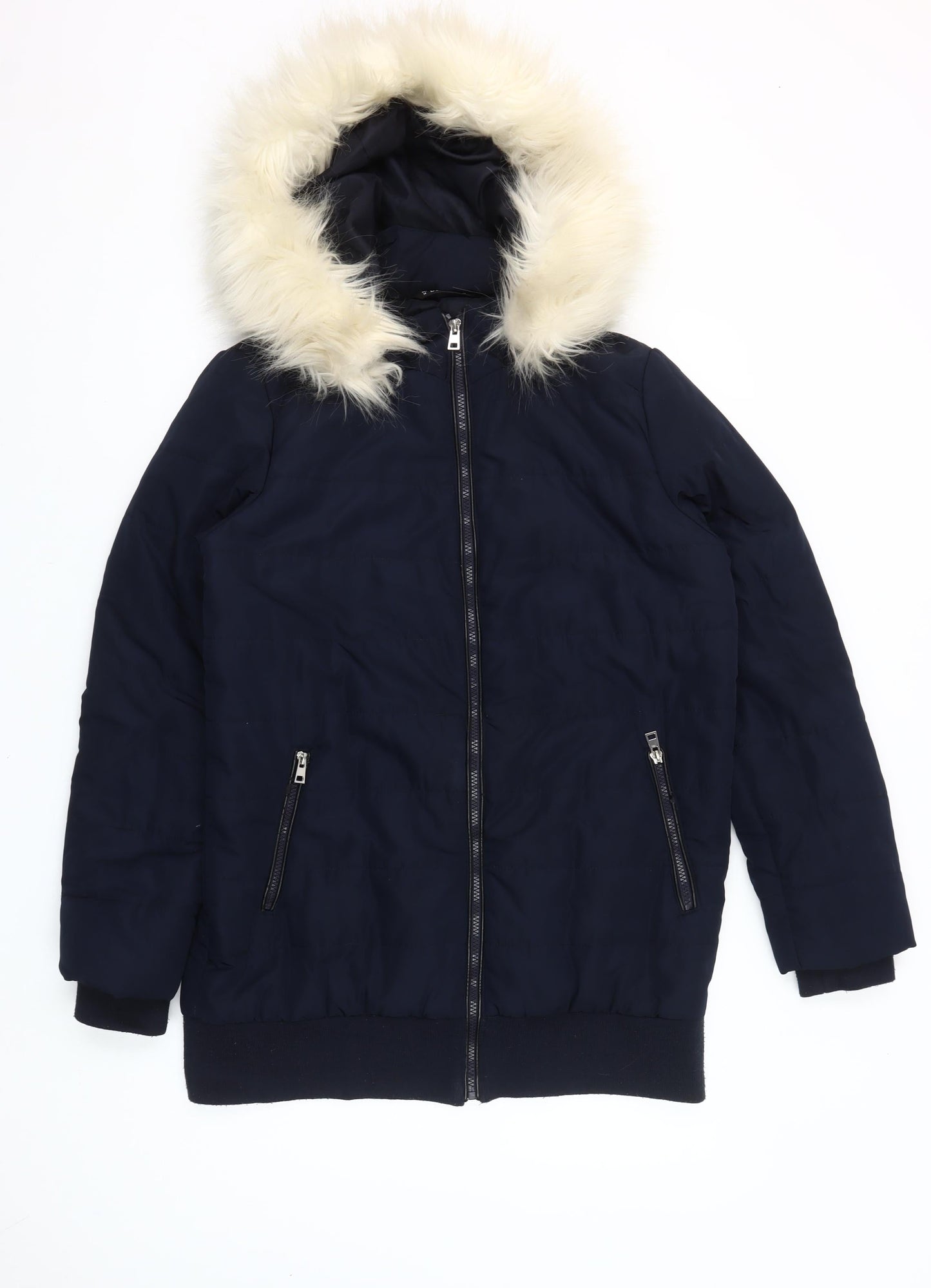 St. Bernard for Dunnes Stores Women's Navy Faux Fur Hooded Puffer Jacket Size 14