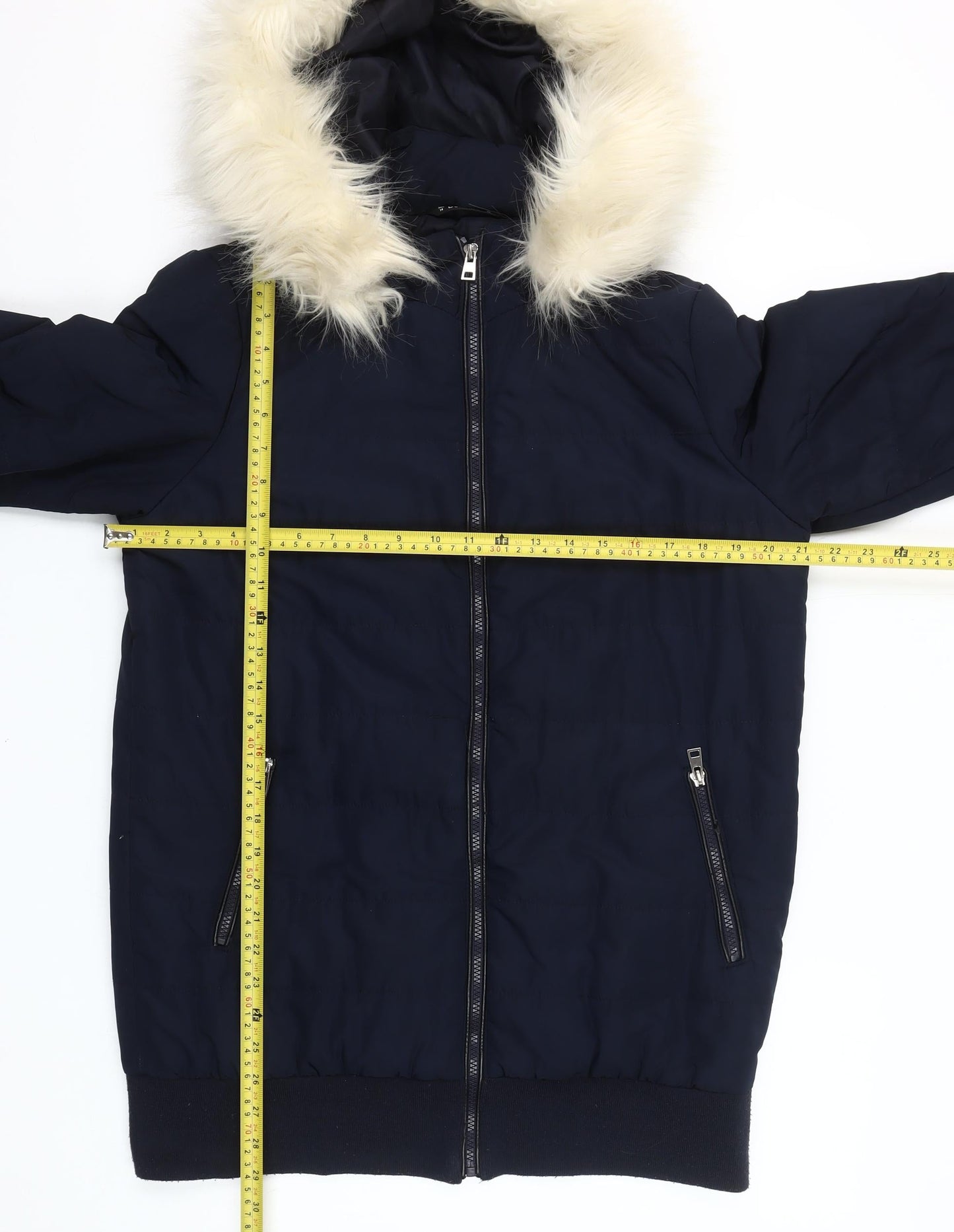 St. Bernard for Dunnes Stores Women's Navy Faux Fur Hooded Puffer Jacket Size 14