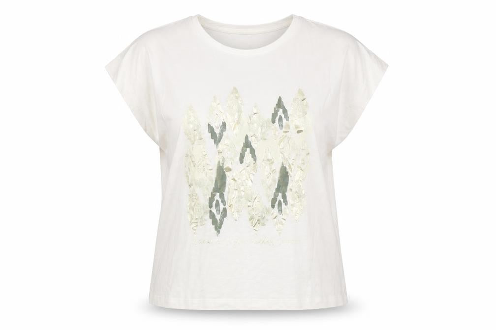 Tiffosi Women Ivory Geometric Print Cotton T-Shirt M