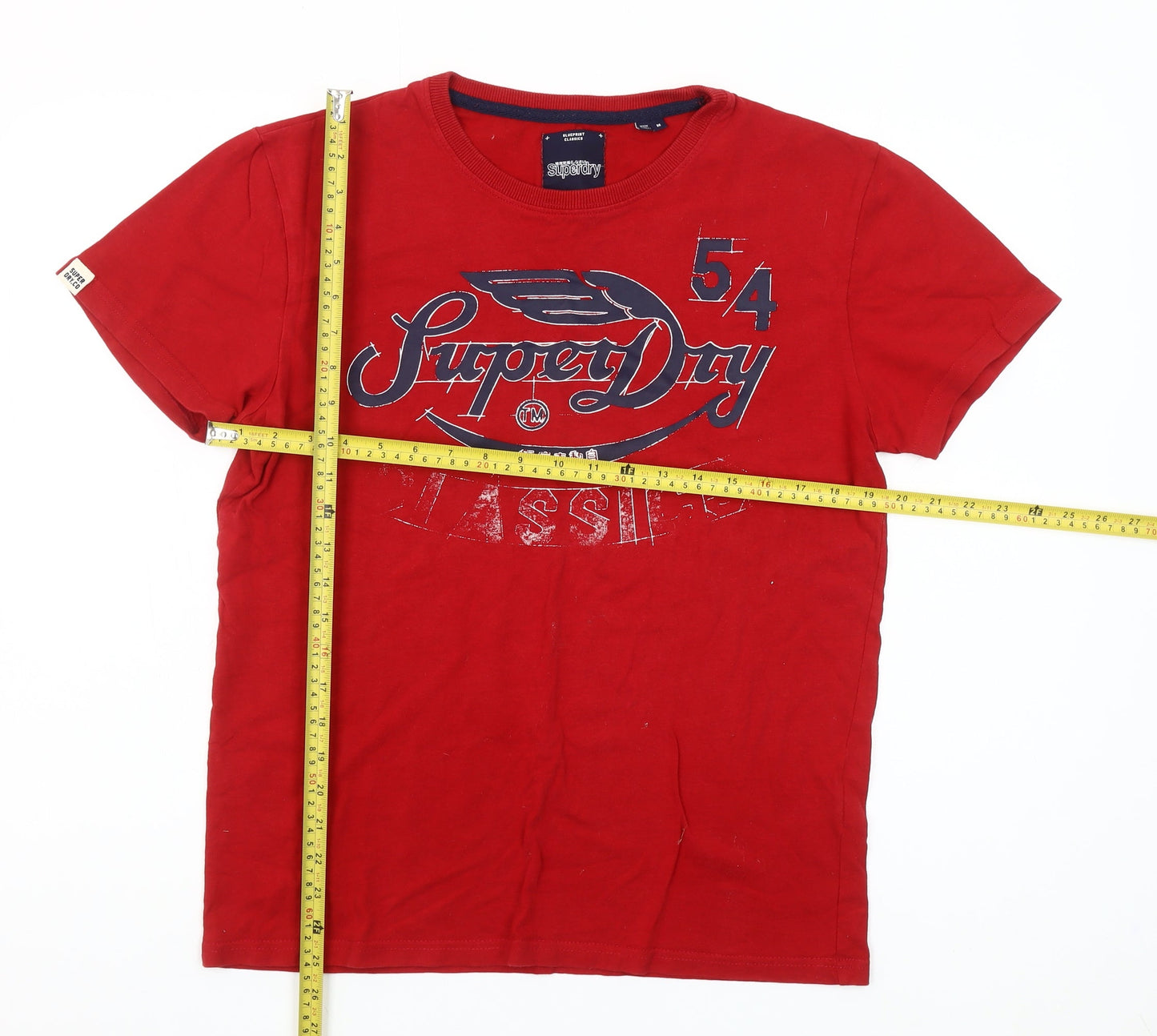 Superdry Men Red Classic Graphic Print Crew Neck Cotton T-Shirt Size M