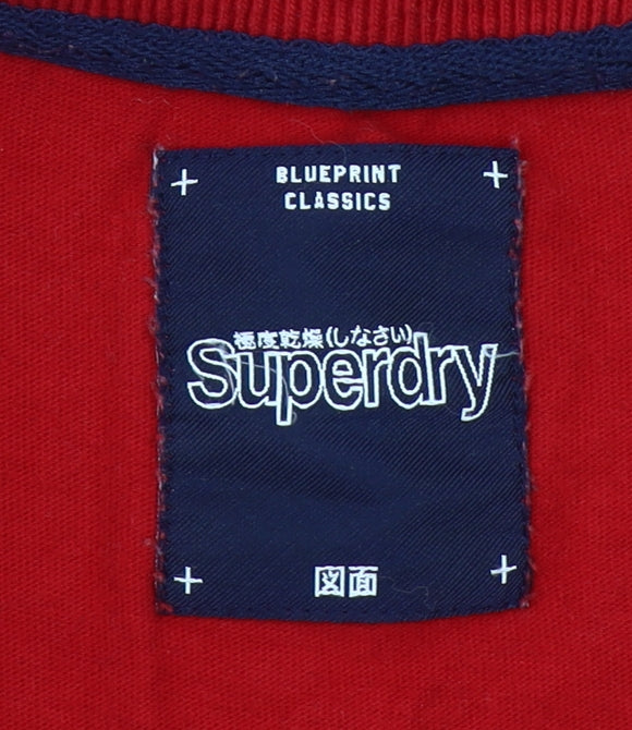 Superdry Men Red Classic Graphic Print Crew Neck Cotton T-Shirt Size M