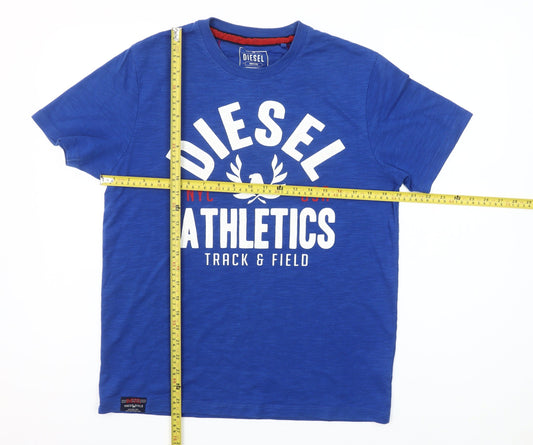 Diesel Men's Blue Athletics Graphic T-Shirt Medium Cotton Blend