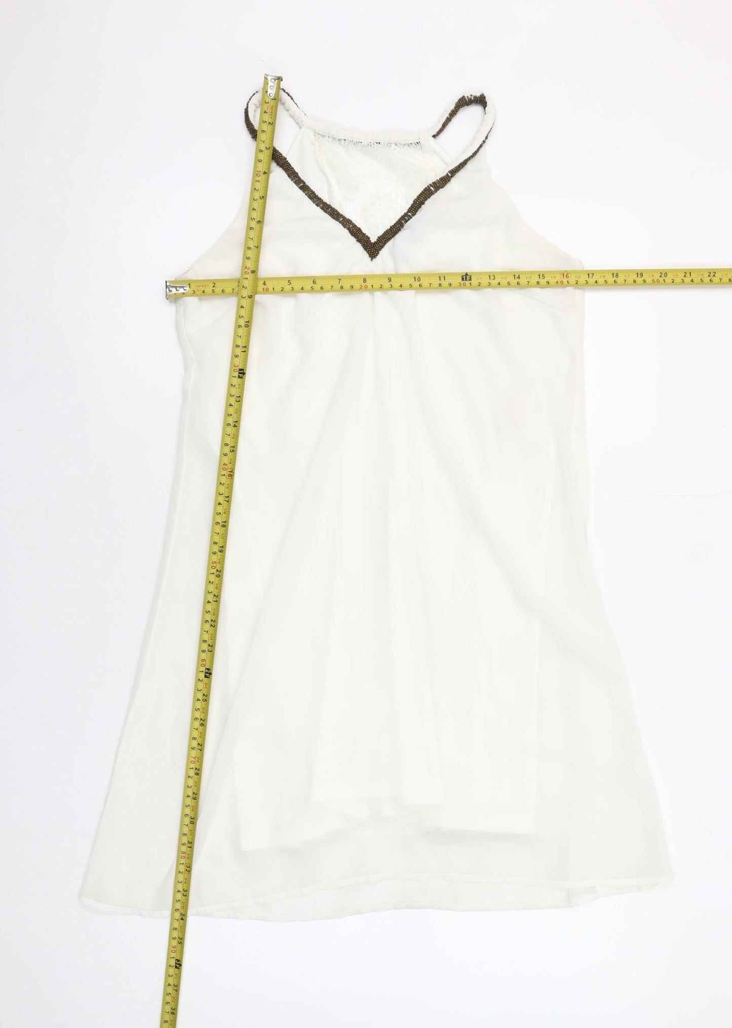 Vero Moda Women White Beaded V-Neck Slip Dress Size S