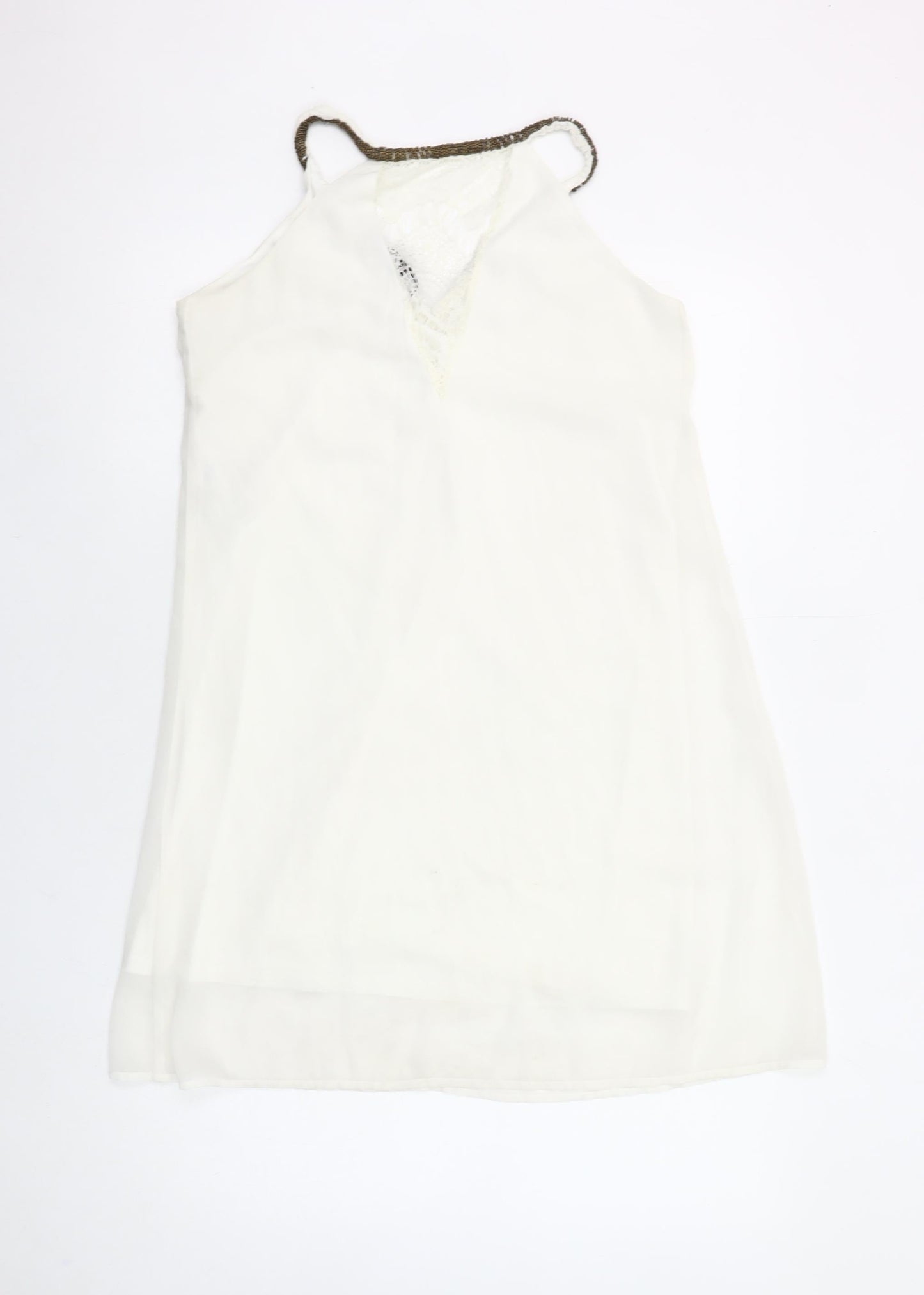 Vero Moda Women White Beaded V-Neck Slip Dress Size S