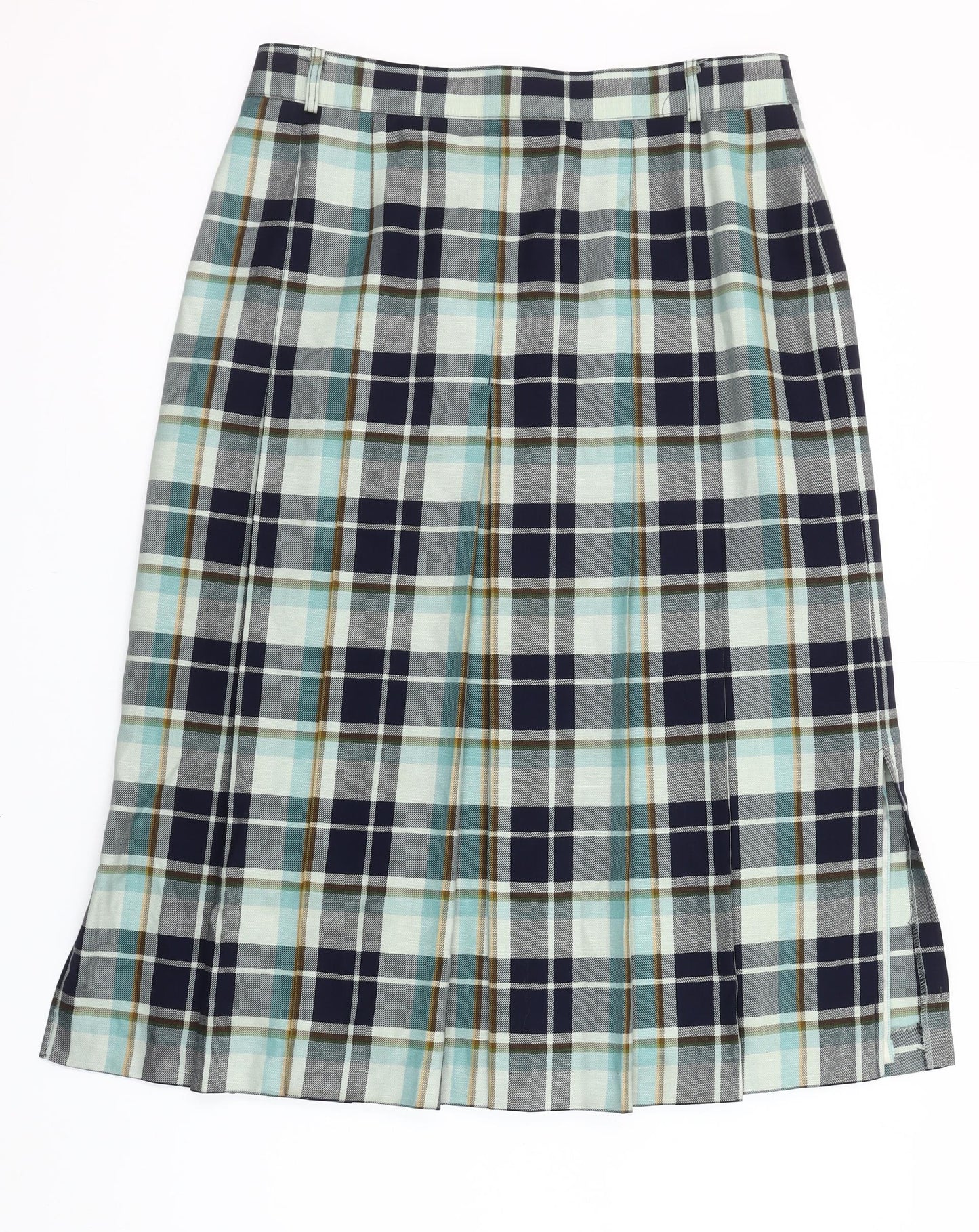 Basler Women Blue Plaid Pleated Knee Length Skirt Size 16