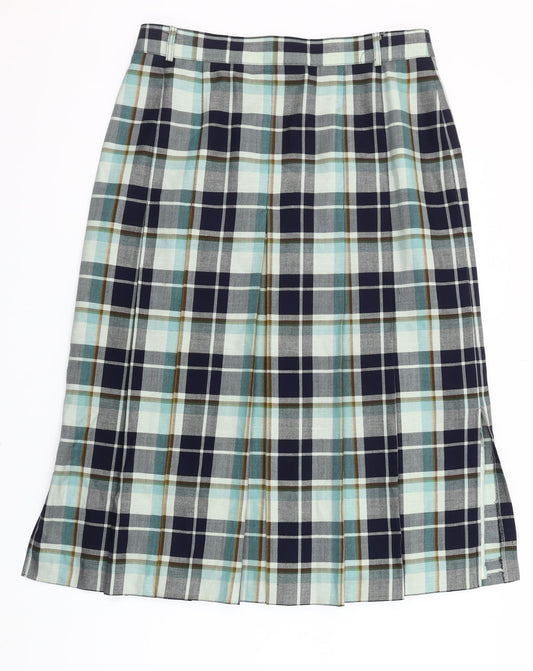 Basler Women Blue Plaid Pleated Knee Length Skirt Size 16