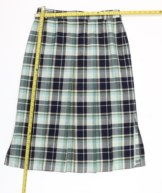 Basler Women Blue Plaid Pleated Knee Length Skirt Size 16