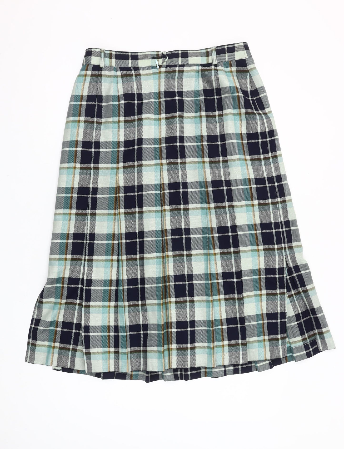 Basler Women Blue Plaid Pleated Knee Length Skirt Size 16