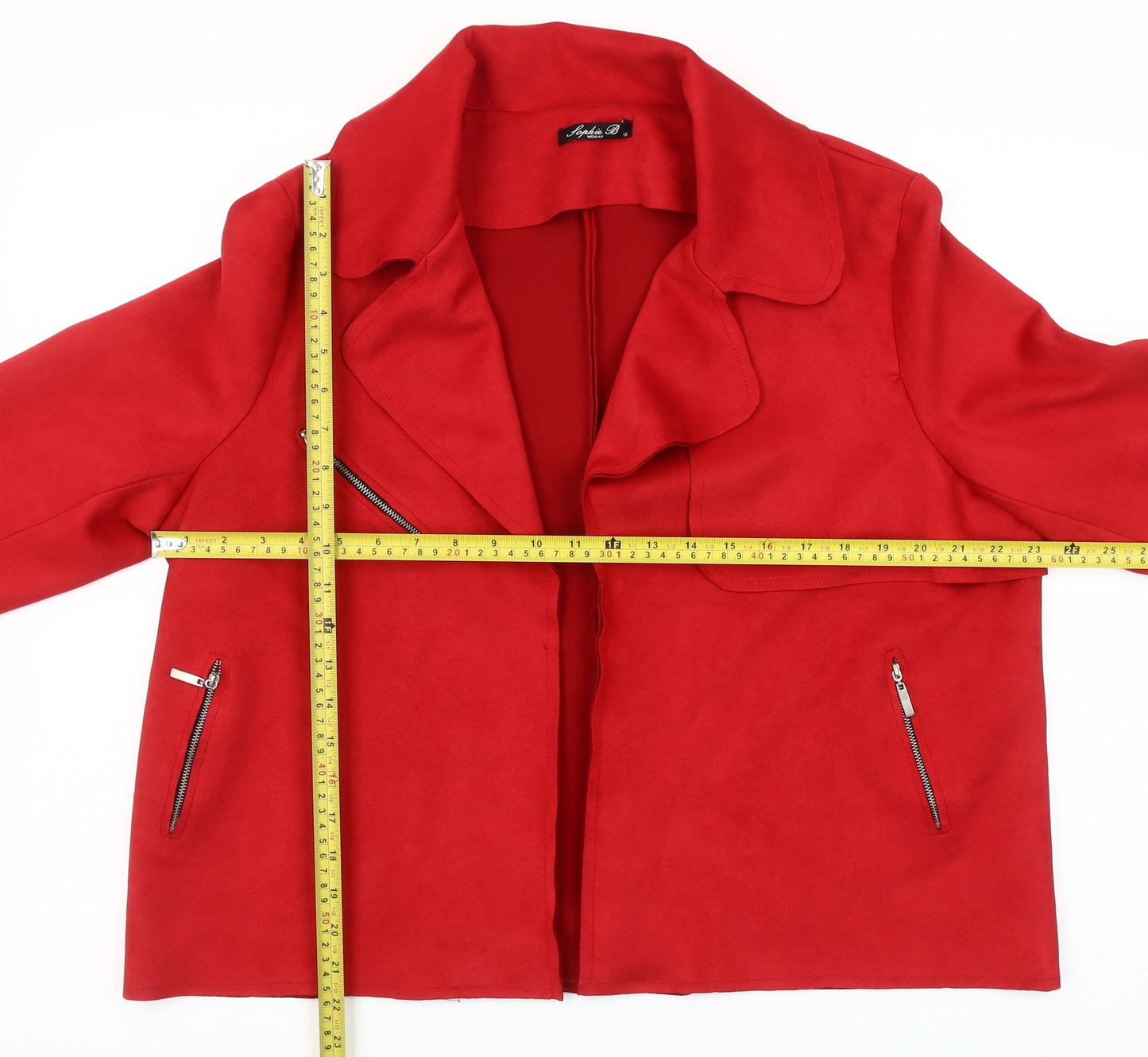 Sophia B Women Red Biker Style Jacket Size 18 Zipped Collared Softshell