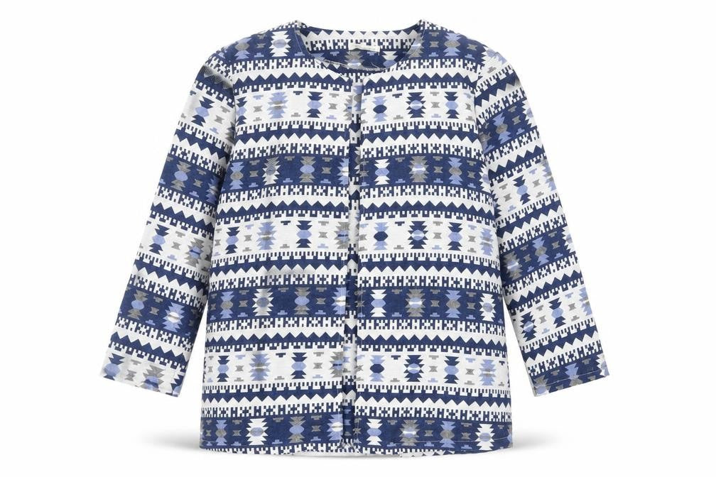 Sweetissima Women's Blue Aztec Print Cotton Blend Open Jacket XL