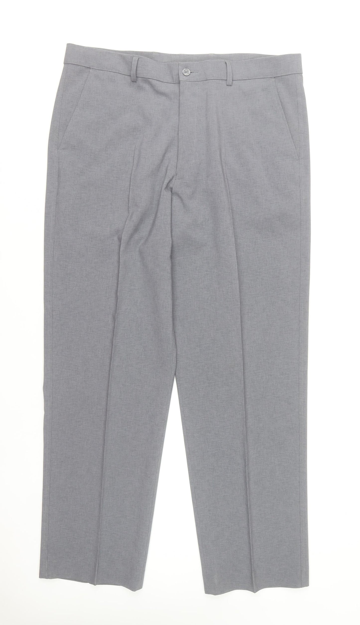 Farah Men's Grey 38R Regular Fit Formal Dress Trousers