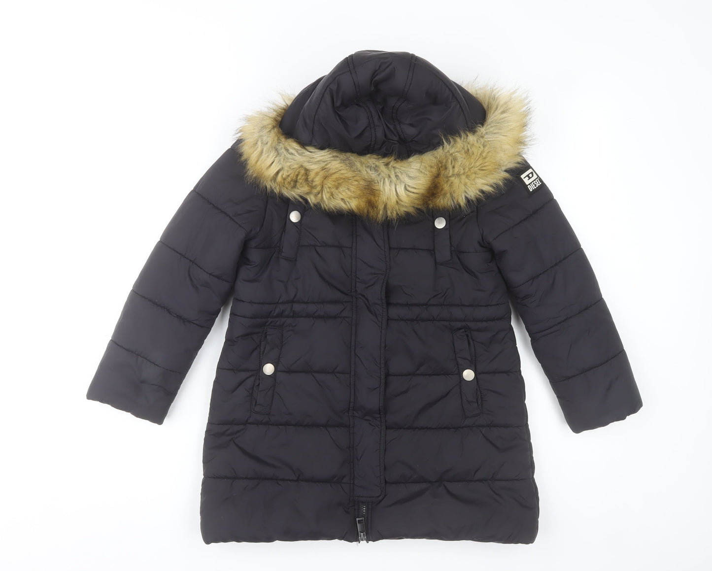 Diesel Womens Black Faux Fur Hooded Puffer Coat Size S