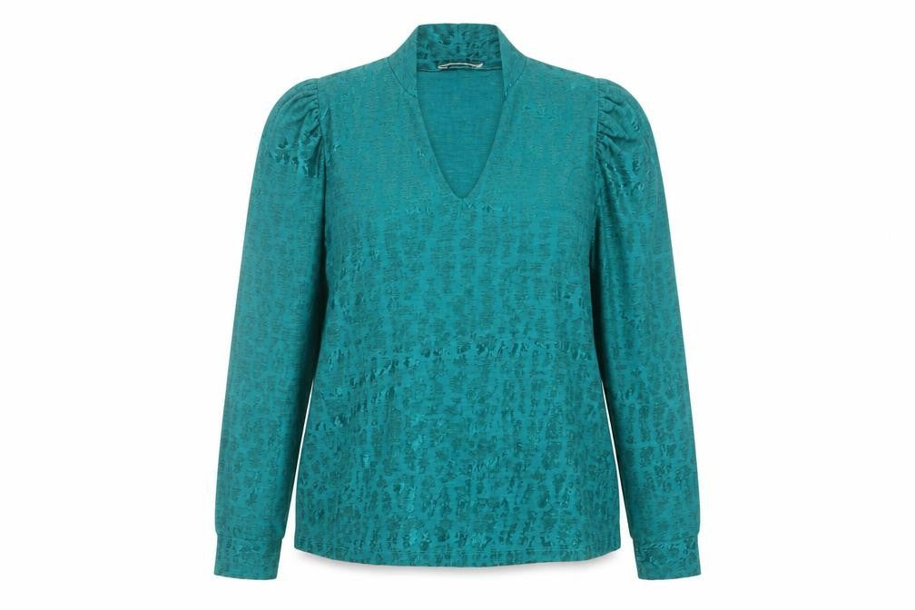 Front view of Gallery Women’s Green V-Neck Tunic Blouse, size UK 20, Long Sleeve