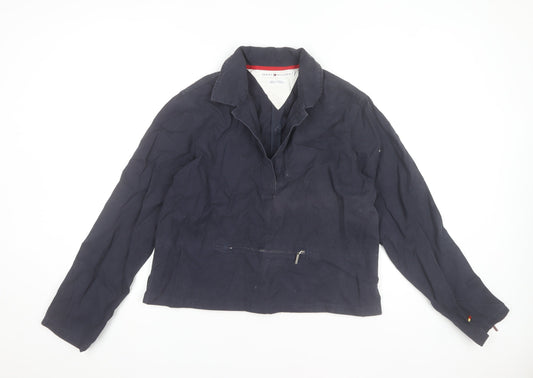 Tommy Hilfiger Women's Blue Collared Cotton Long Sleeve Pullover M