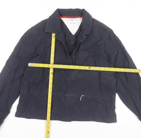 Tommy Hilfiger Women's Blue Collared Cotton Long Sleeve Pullover M
