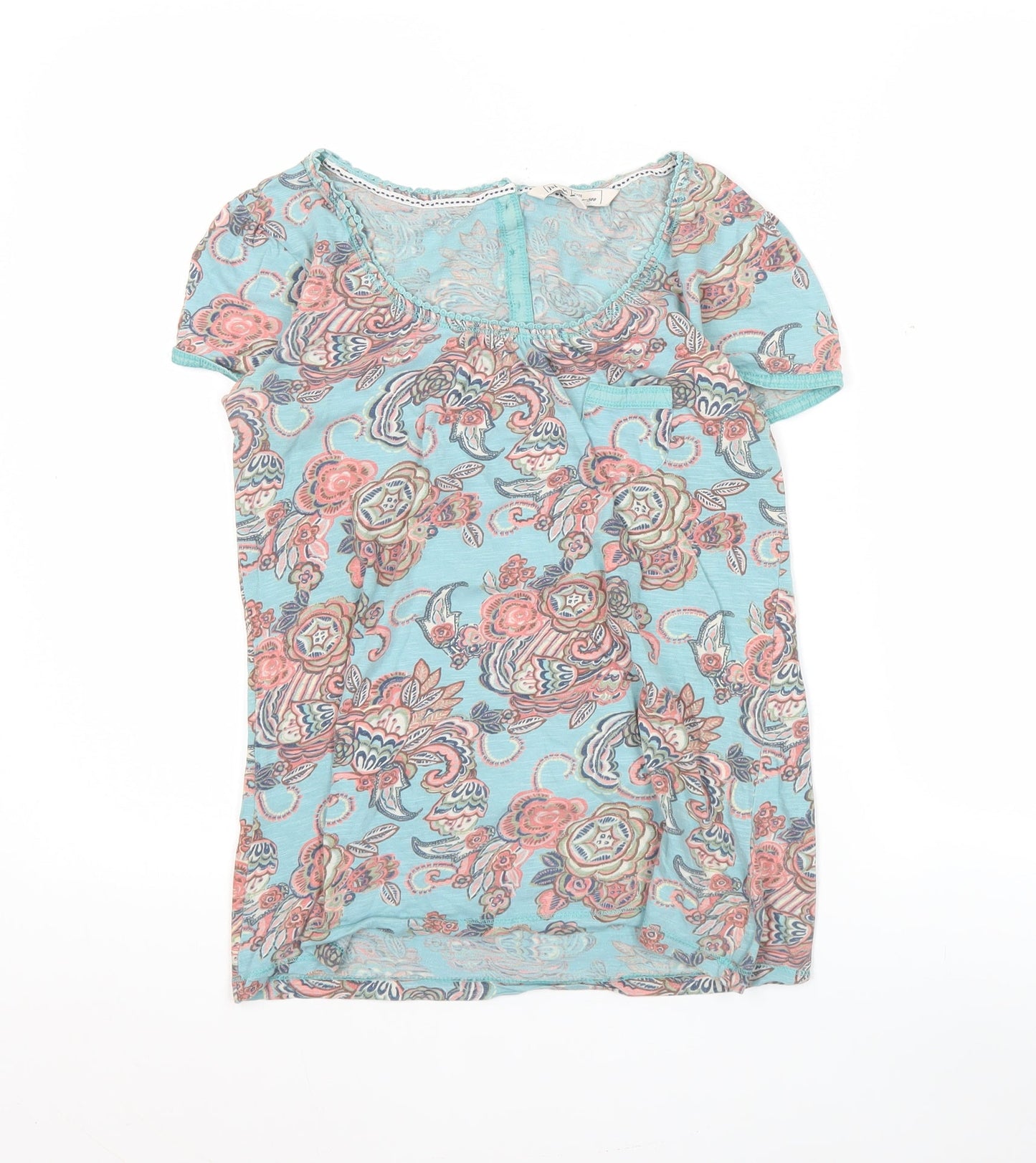 Fat Face Women's Blue Floral Cotton Short Sleeve T-Shirt Size 8