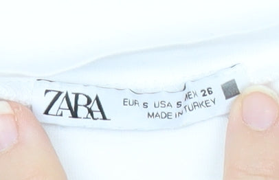 Zara Women White Floral Art Print Short Sleeve Cotton T-Shirt Size S
