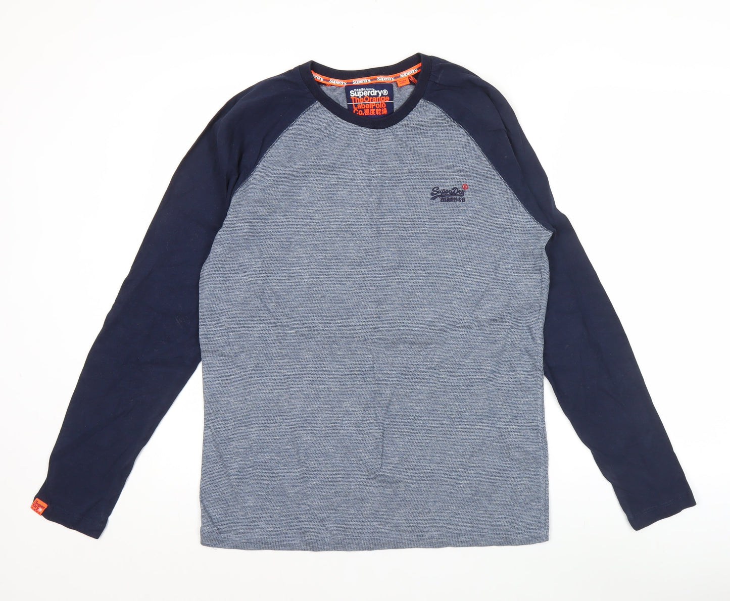 Superdry Men’s Blue Long Sleeve Cotton Crew Neck Top Size L