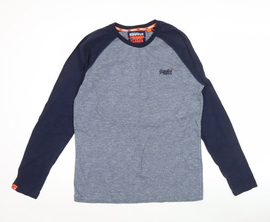 Superdry Men’s Blue Long Sleeve Cotton Crew Neck Top Size L