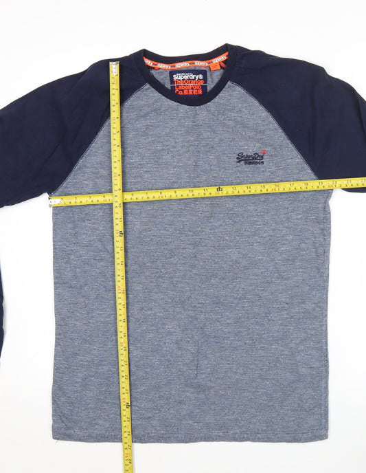 Superdry Men’s Blue Long Sleeve Cotton Crew Neck Top Size L