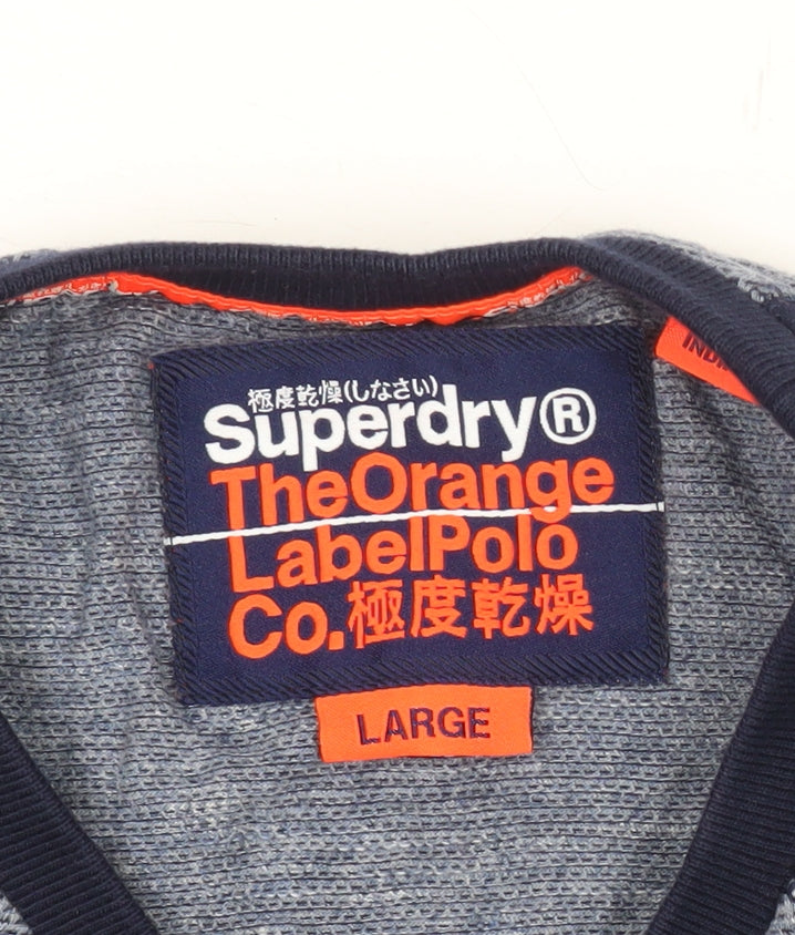 Superdry Men’s Blue Long Sleeve Cotton Crew Neck Top Size L