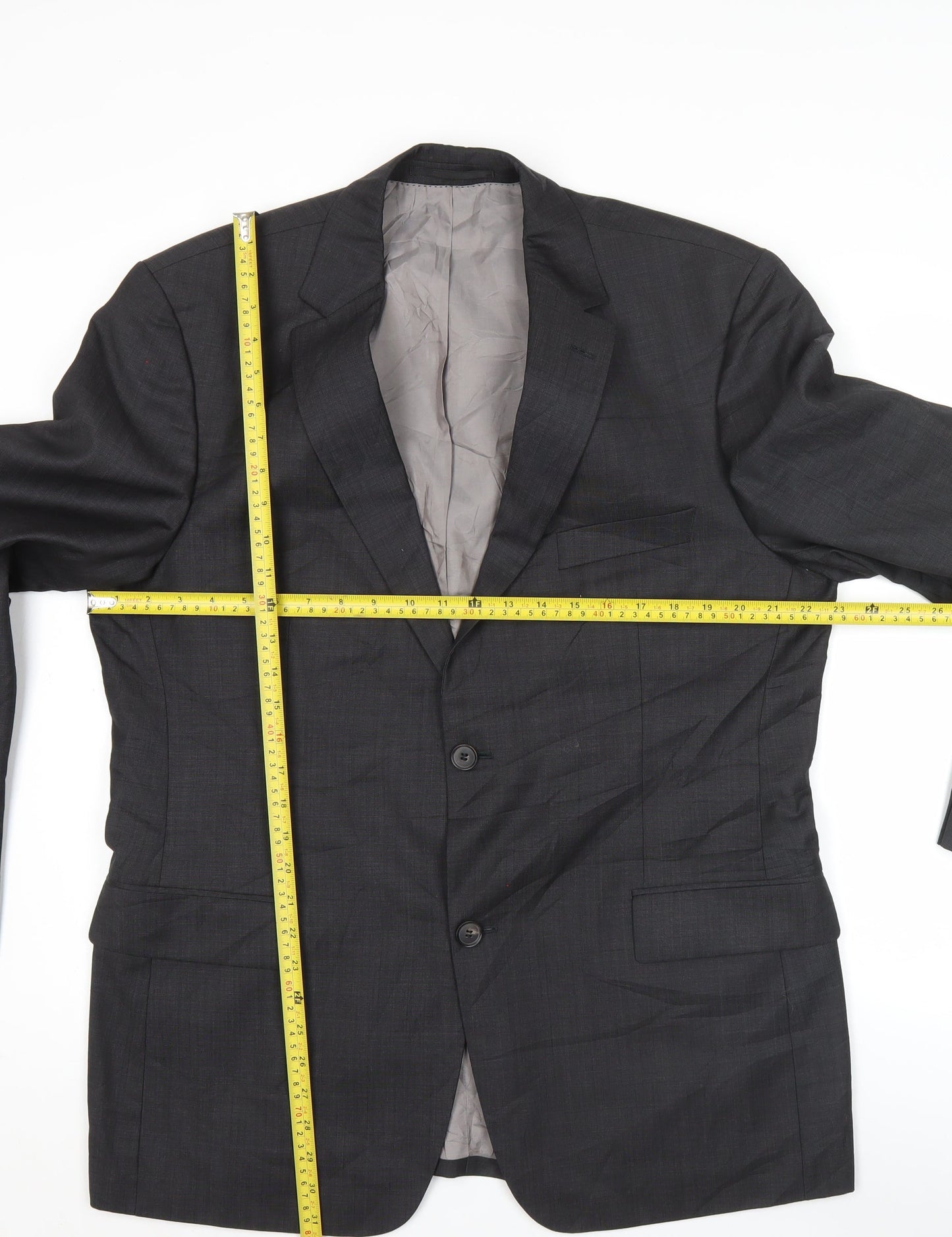 Hugo Boss Men's Grey Classic Fit Virgin Wool Two-Button Blazer 44R