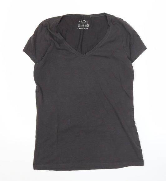 FatFace Women's Black Size 10 V-Neck Basic Short Sleeve T-Shirt