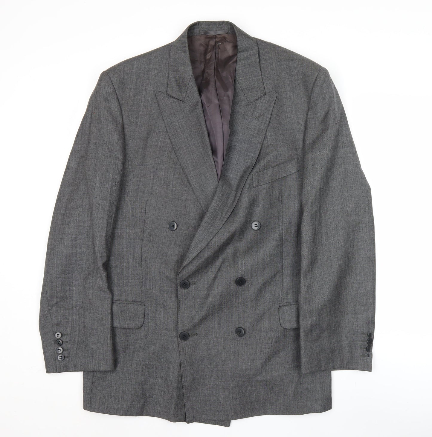 Jaeger Men's Grey Wool Double-Breasted Blazer 52R Peak Lapel Classic
