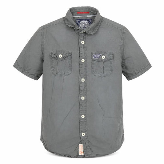 Superdry Men's Grey Short Sleeve Button-Up Cotton Shirt Medium