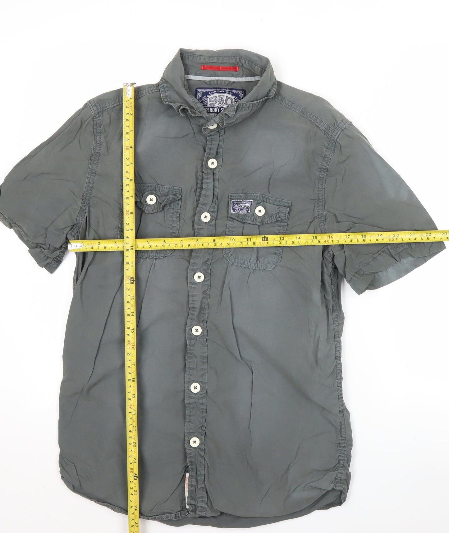 Superdry Men's Grey Short Sleeve Button-Up Cotton Shirt Medium