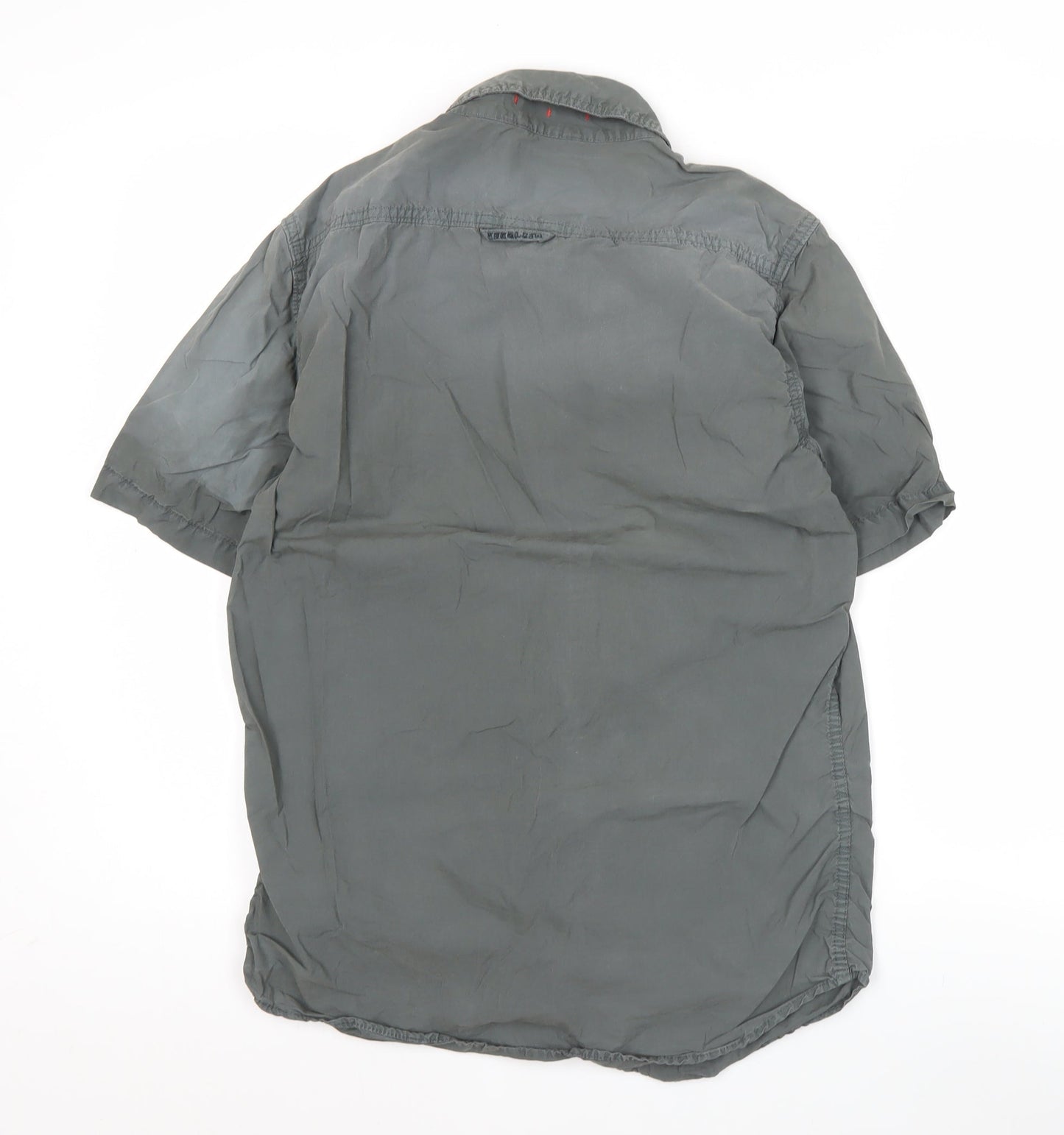 Superdry Men's Grey Short Sleeve Button-Up Cotton Shirt Medium