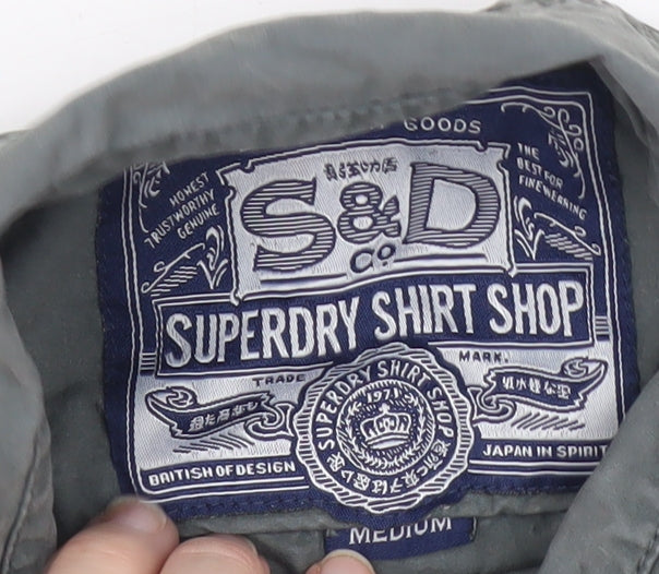 Superdry Men's Grey Short Sleeve Button-Up Cotton Shirt Medium