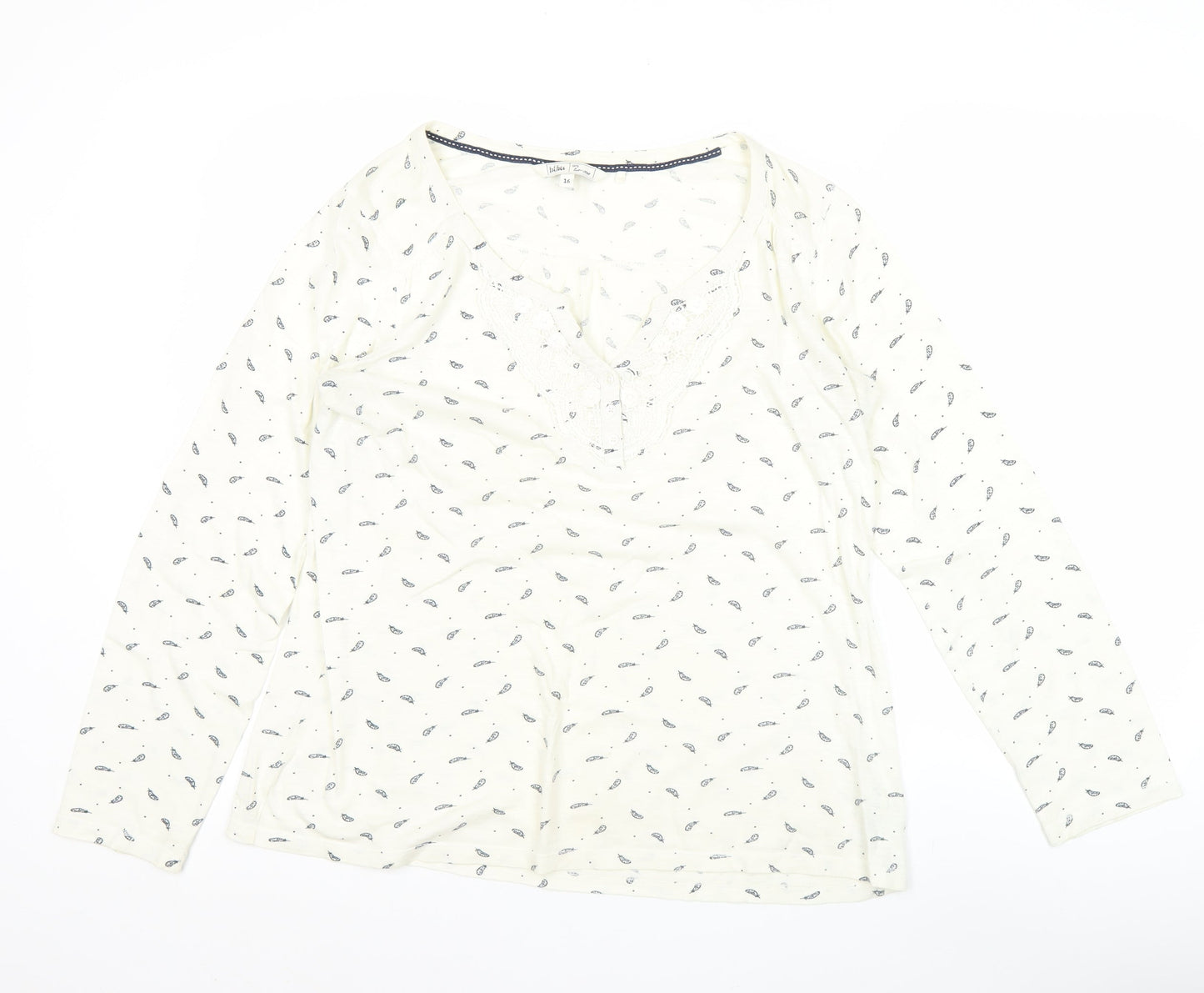 Fat Face Women’s Ivory Floral Embroidered V-Neck Long Sleeve Tunic Top Size 16