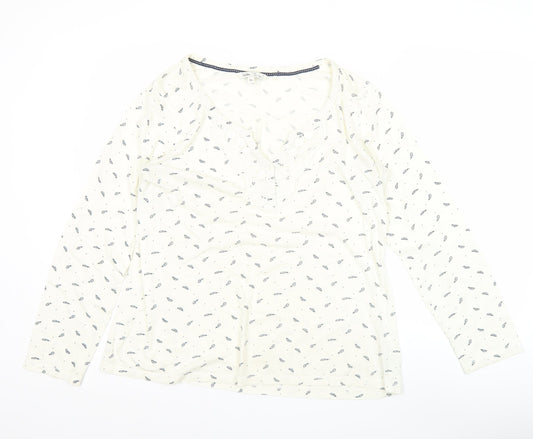 Fat Face Women’s Ivory Floral Embroidered V-Neck Long Sleeve Tunic Top Size 16