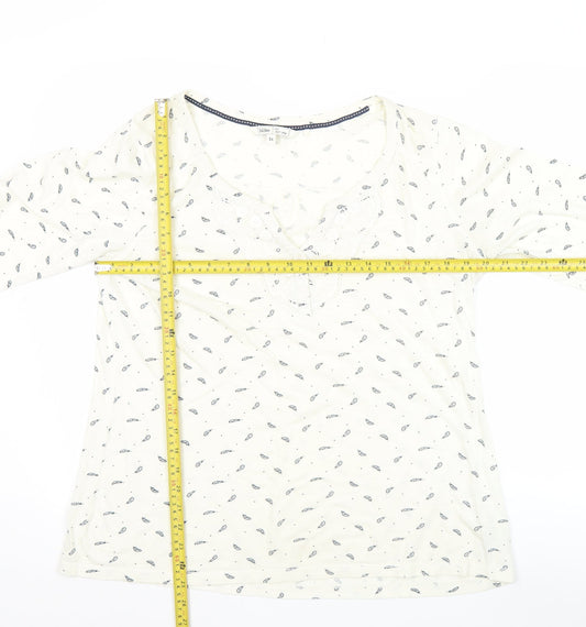 Fat Face Women’s Ivory Floral Embroidered V-Neck Long Sleeve Tunic Top Size 16