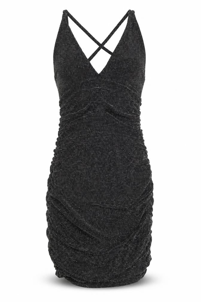 Edge Street Womens Black Glitter Bodycon Ruched Party Dress Size M