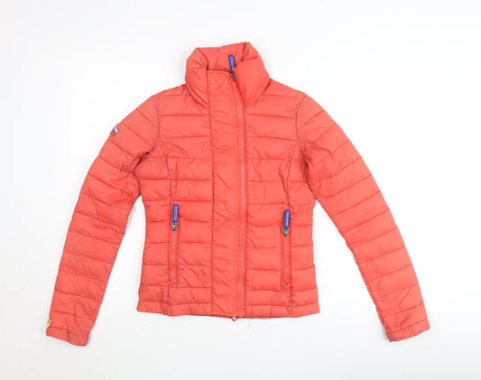 Superdry Girls Red Fuji Double Zip Puffer Jacket 2XS Slim Fit Lightweight
